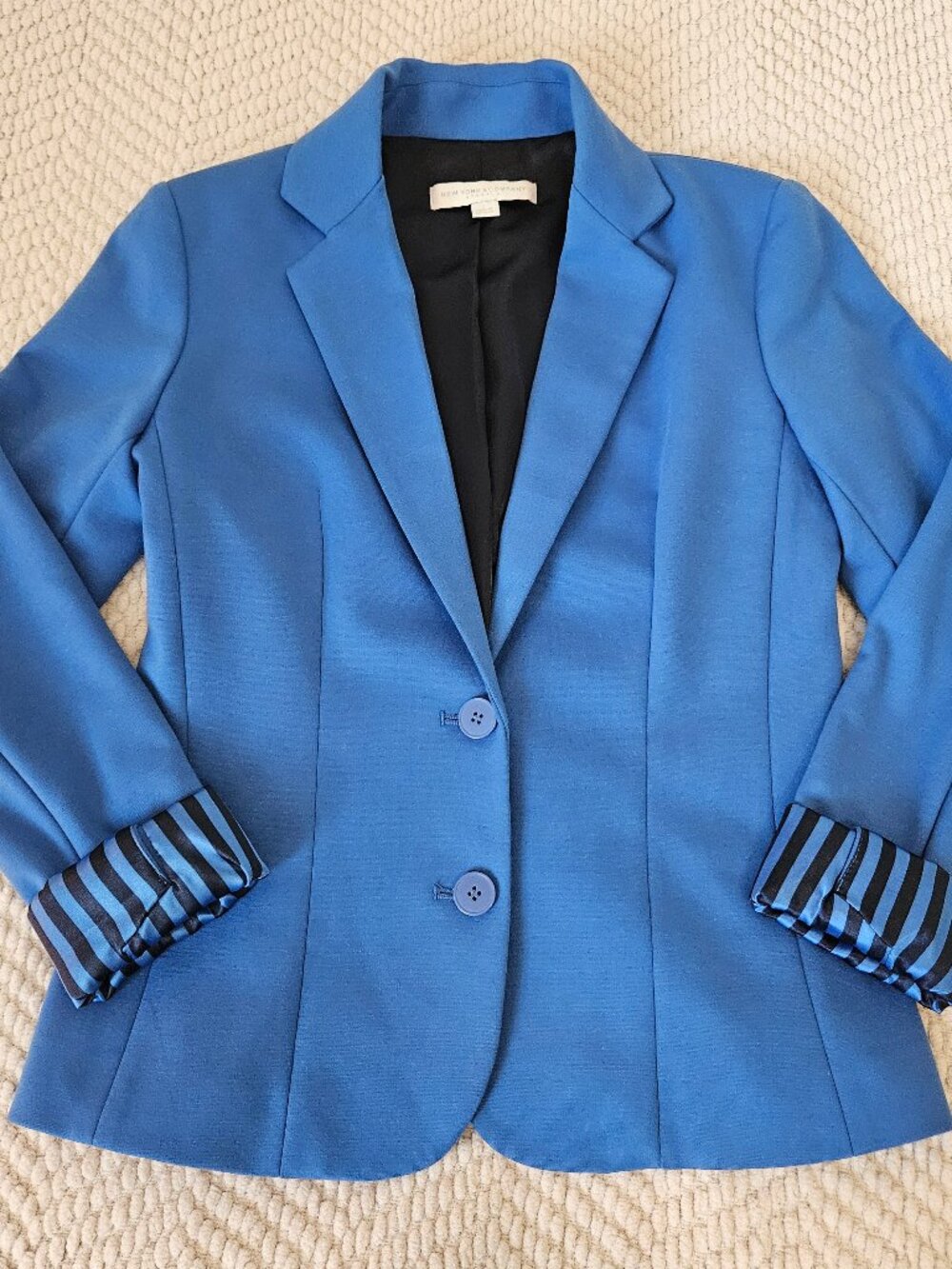 NY&Co Cornflower Blue Blazer Striped Cuffs Sz 0
